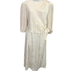 Charlee Allison Womens Vintage Ivory Midi 80's Dress Fairy Satin Print 9 / 10